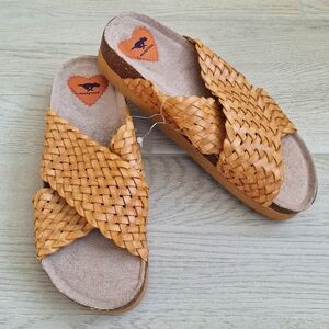 Rocket Dog Antic Cognac Chunky Woven Slip On Slide Sandals Women's Size 7.5